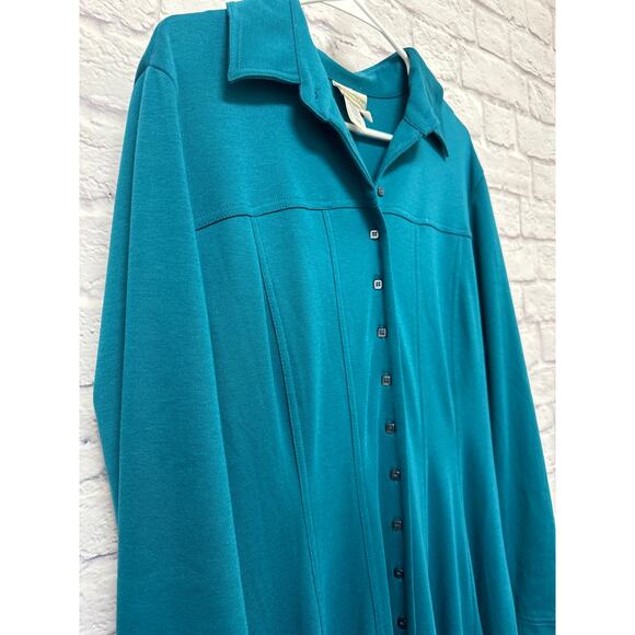 Coldwater Creek Turquoise Long Sleeve Full Button Shirt Dress Maxi SZ 16 NWOT - Picture 2 of 4